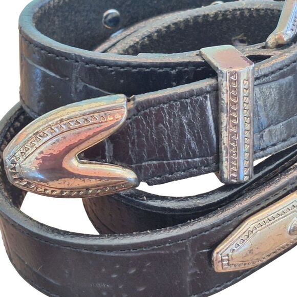 VTG USA Brighton Concho Belt Croc Embossed Ornate Silver Buckle 41803 Black M main image 16